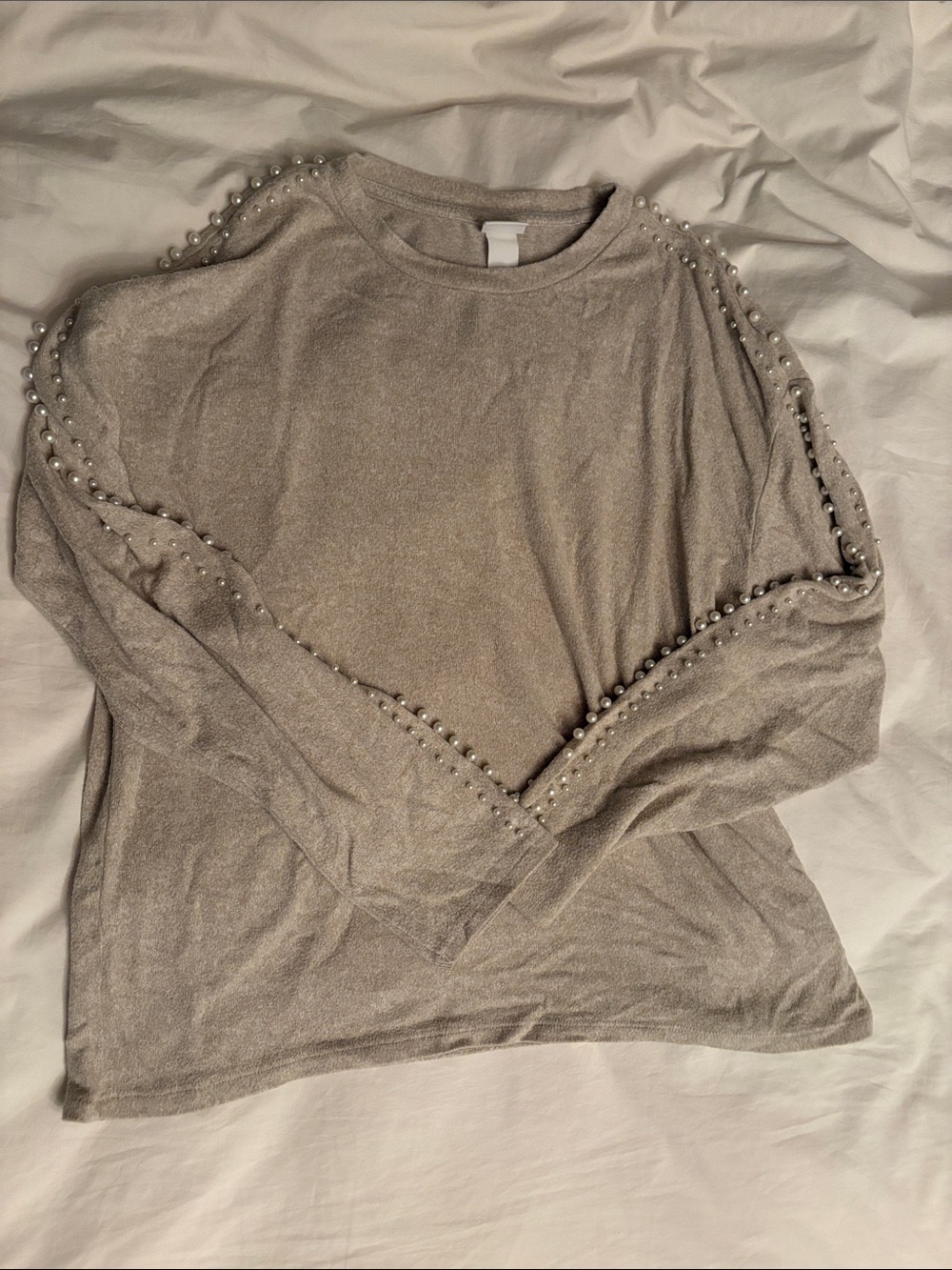 Pearl-Trim Light Cream Knit Sweater ✨